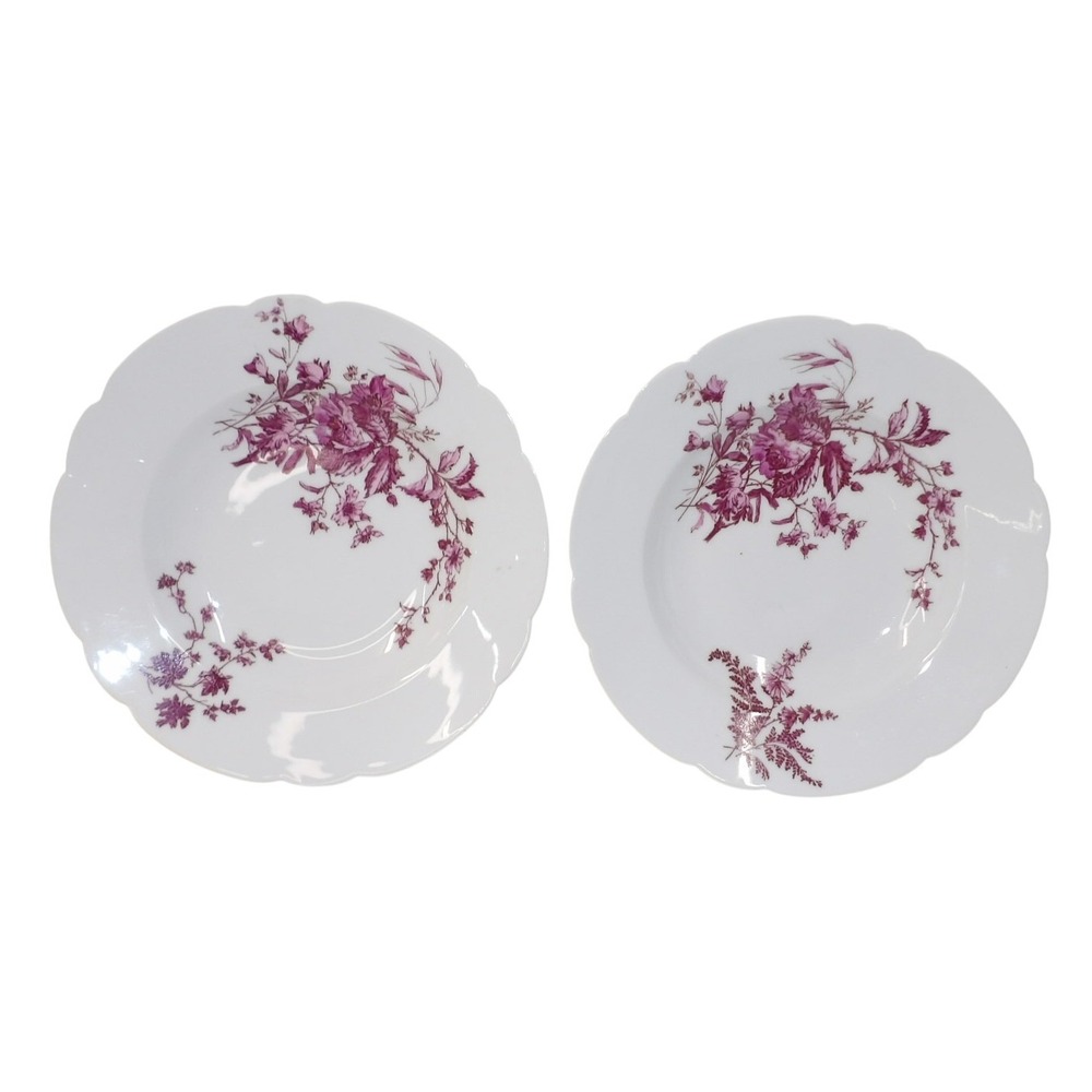 Haviland France Limoges Soup Bowls Set of 2 Scalloped Purple Floral Porcelain